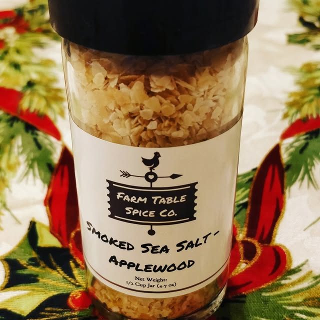 Close-up of a jar of Smoked Sea Salt – Applewood